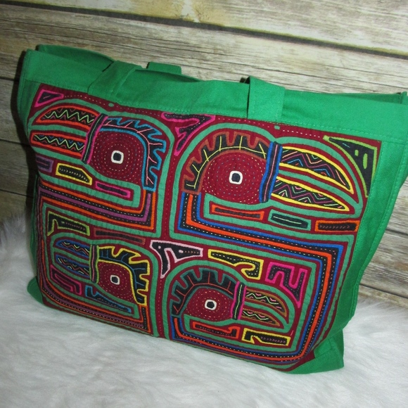 Artisan Green Canvas Tropical Bird Tote - Picture 2 of 8